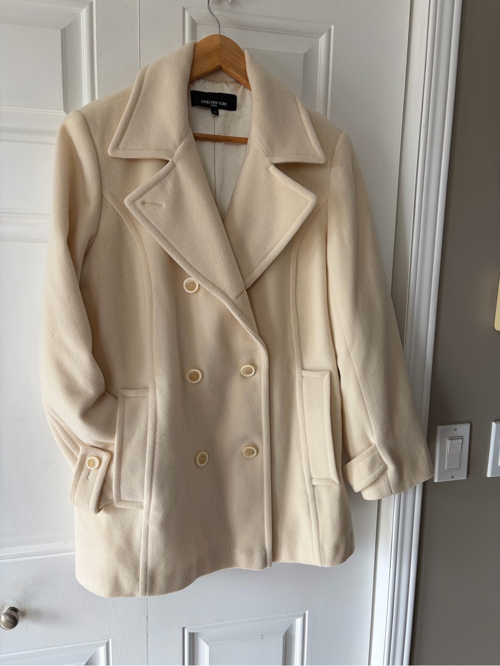 Jones New York Cream Double-Breasted Peacoat